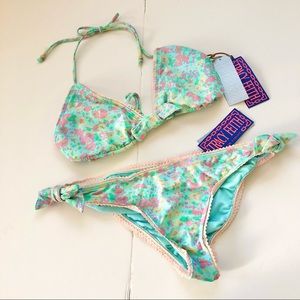 Tracy Feith Floral Bikini XL Swimsuit NWT Mint green